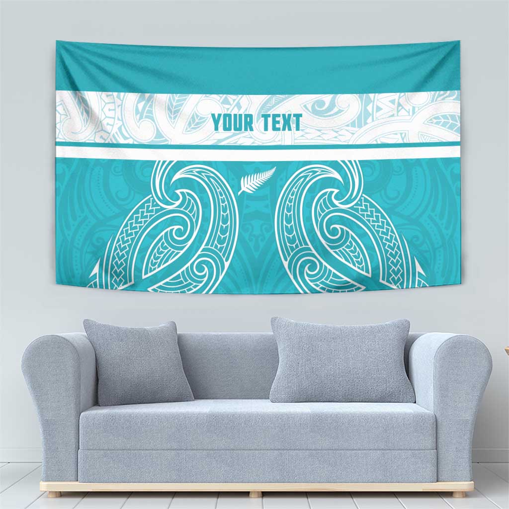 New Zealand Silver Fern Cricket Custom Tapestry Black Cap Teal Maori Pattern - Vibe Hoodie