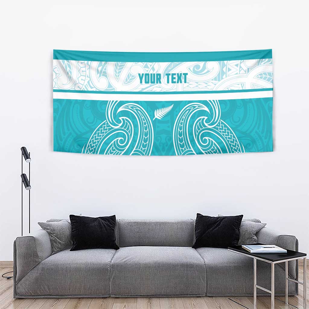 New Zealand Silver Fern Cricket Custom Tapestry Black Cap Teal Maori Pattern - Vibe Hoodie