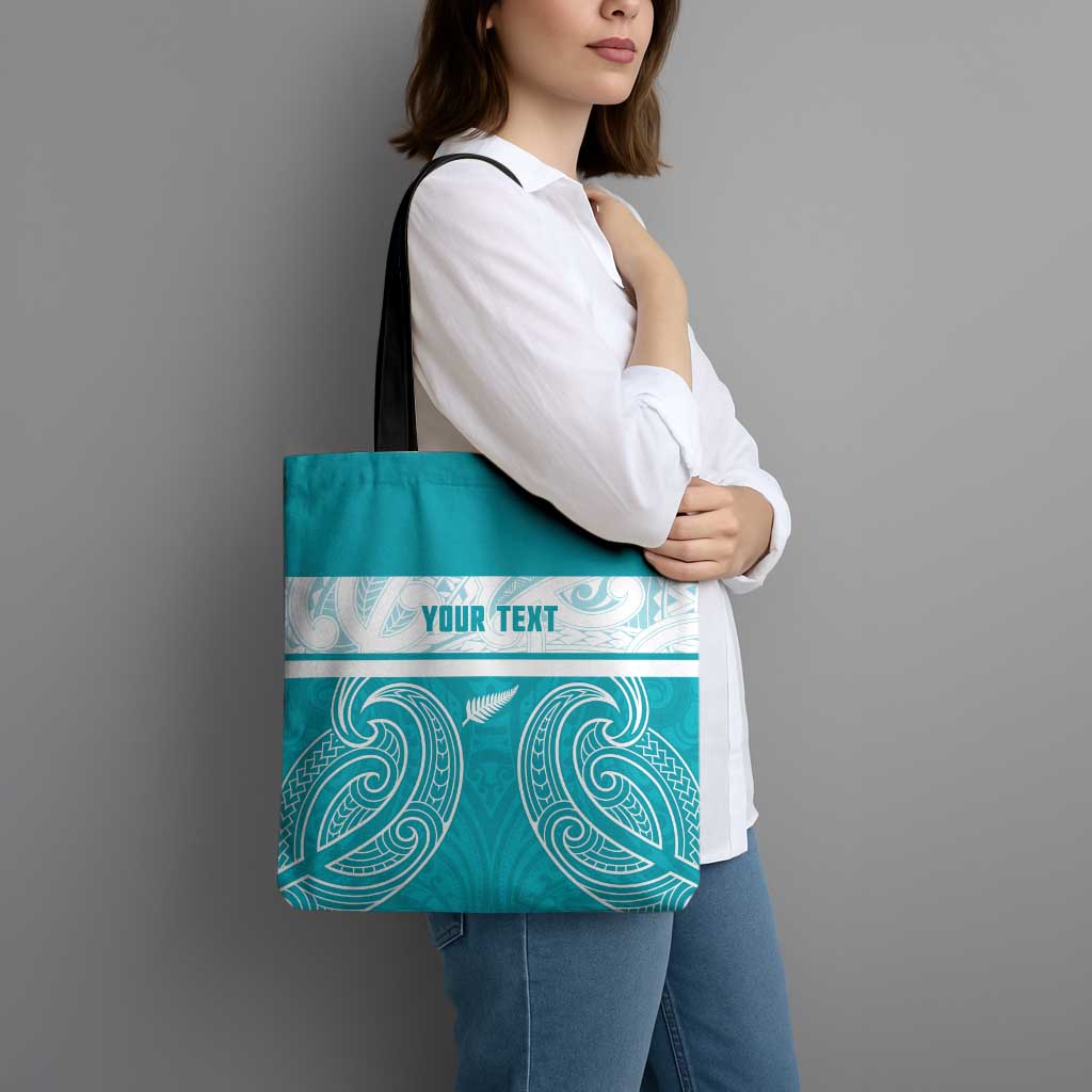 New Zealand Silver Fern Cricket Custom Tote Bag Black Cap Teal Maori Pattern - Vibe Hoodie