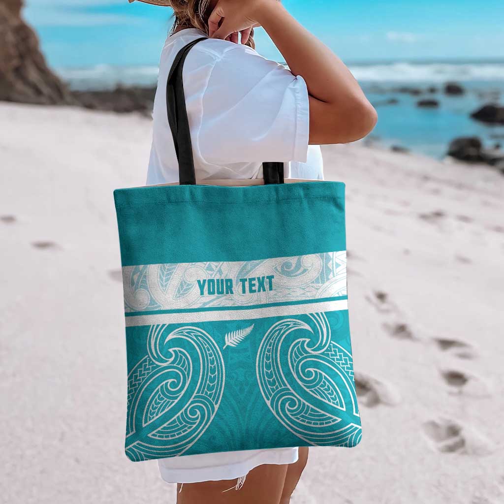 New Zealand Silver Fern Cricket Custom Tote Bag Black Cap Teal Maori Pattern - Vibe Hoodie