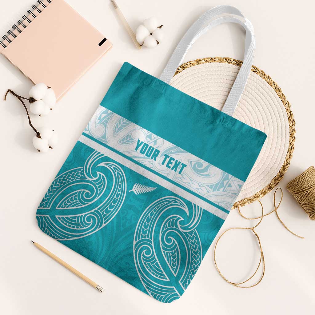 New Zealand Silver Fern Cricket Custom Tote Bag Black Cap Teal Maori Pattern - Vibe Hoodie