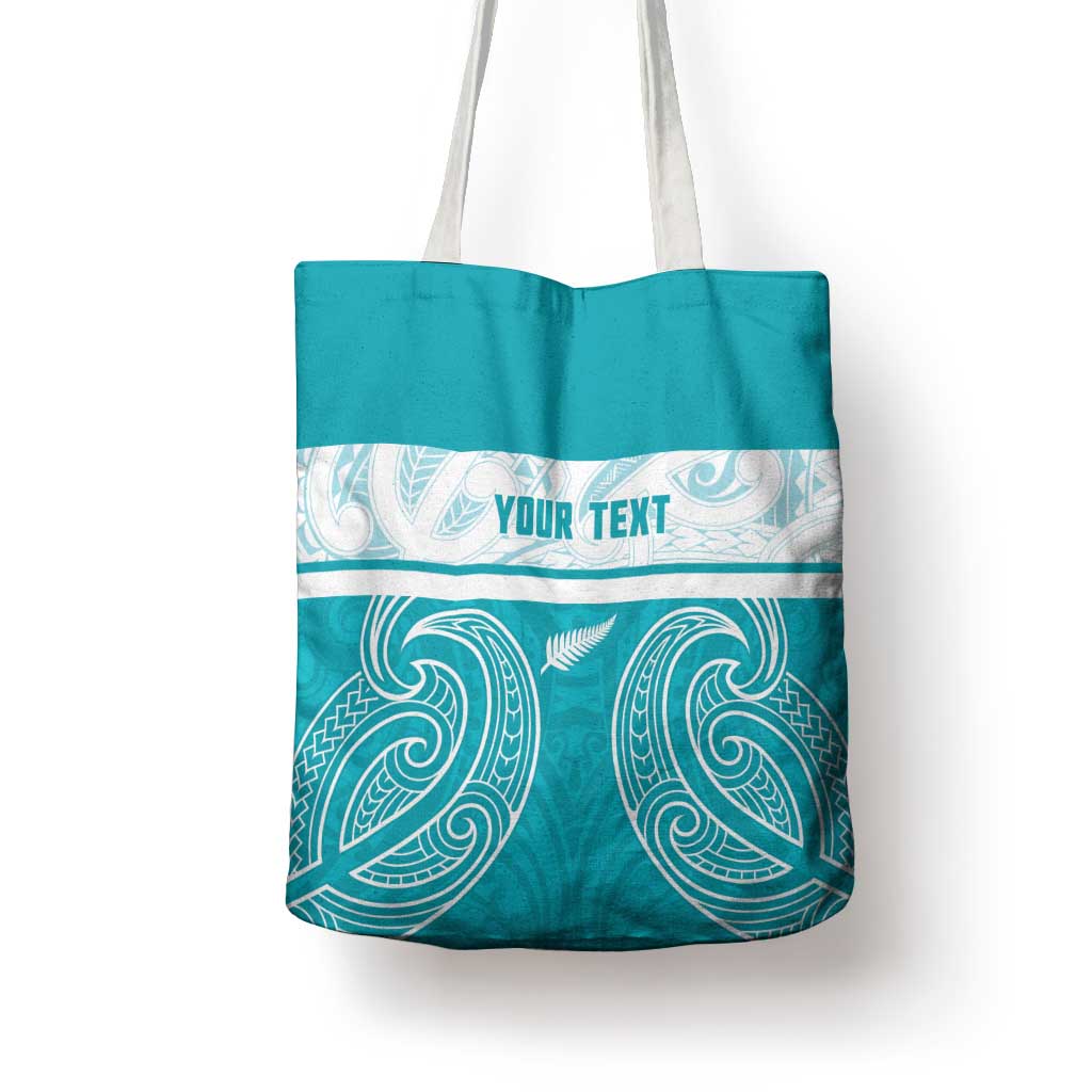 New Zealand Silver Fern Cricket Custom Tote Bag Black Cap Teal Maori Pattern - Vibe Hoodie