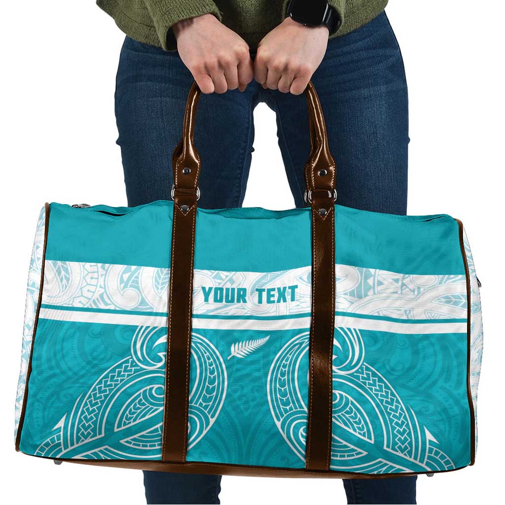 New Zealand Silver Fern Cricket Custom Travel Bag Black Cap Teal Maori Pattern - Vibe Hoodie