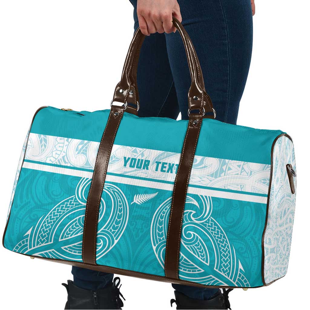 New Zealand Silver Fern Cricket Custom Travel Bag Black Cap Teal Maori Pattern - Vibe Hoodie