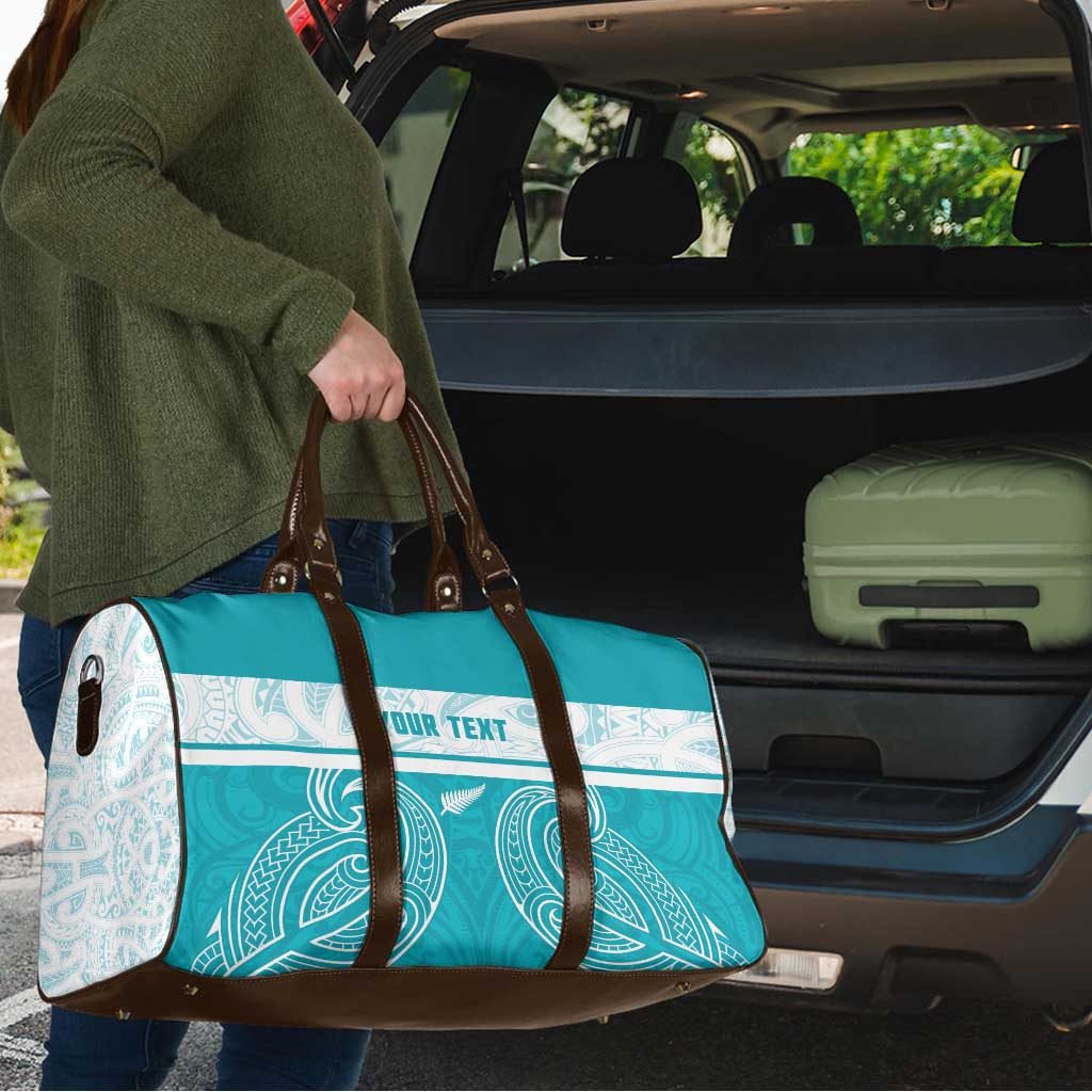 New Zealand Silver Fern Cricket Custom Travel Bag Black Cap Teal Maori Pattern - Vibe Hoodie