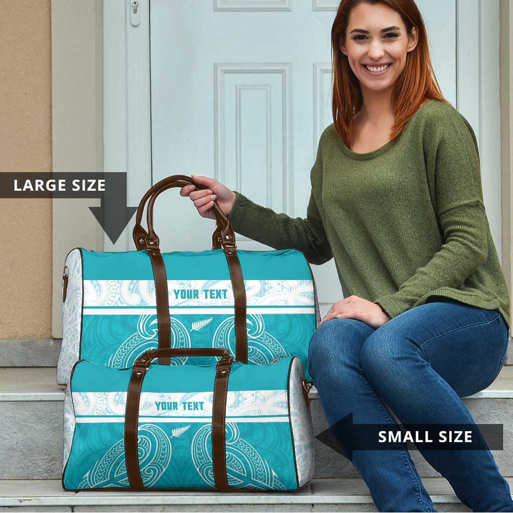 New Zealand Silver Fern Cricket Custom Travel Bag Black Cap Teal Maori Pattern - Vibe Hoodie