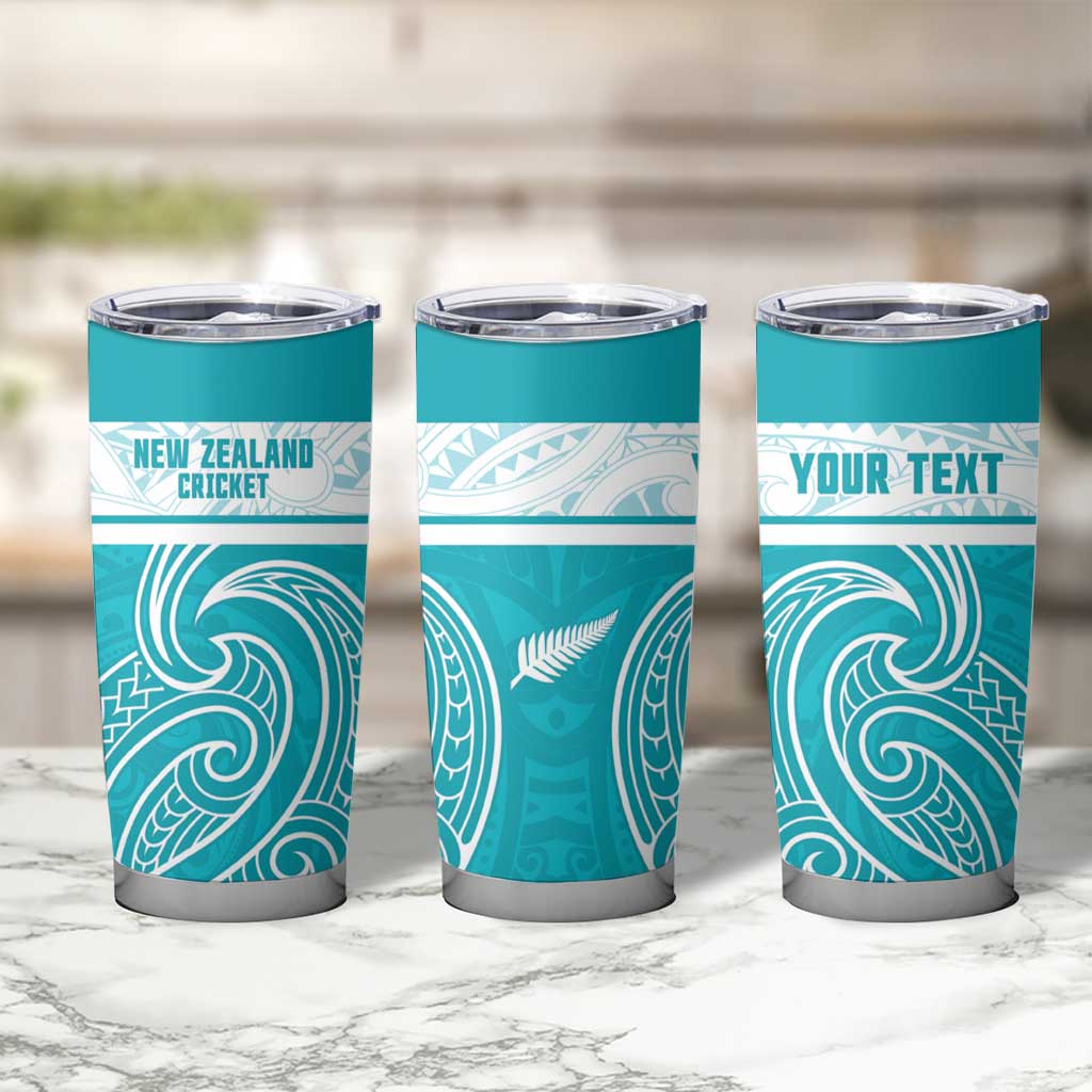 New Zealand Silver Fern Cricket Custom Tumbler Cup Black Cap Teal Maori Pattern - Vibe Hoodie