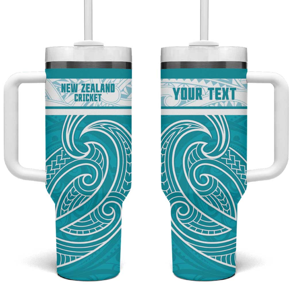 New Zealand Silver Fern Cricket Custom Tumbler With Handle Black Cap Teal Maori Pattern - Vibe Hoodie