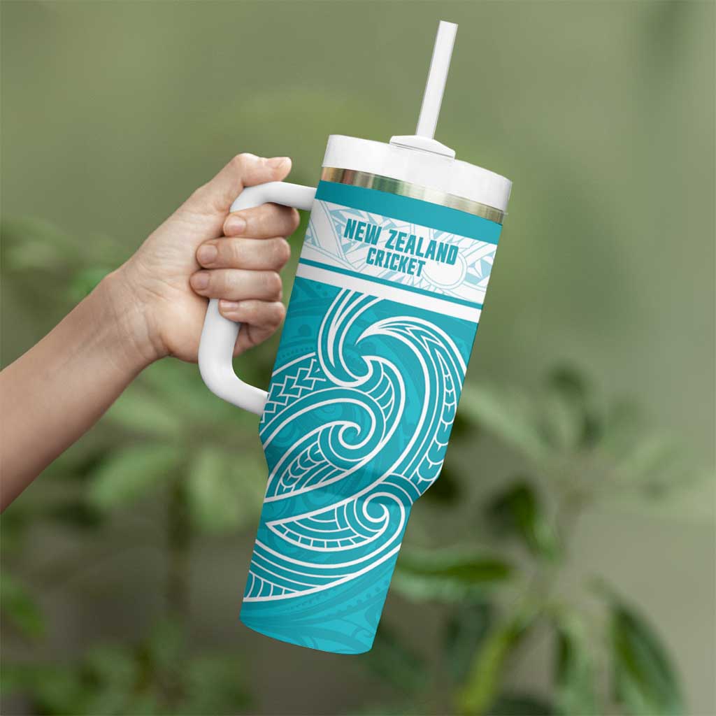 New Zealand Silver Fern Cricket Custom Tumbler With Handle Black Cap Teal Maori Pattern - Vibe Hoodie