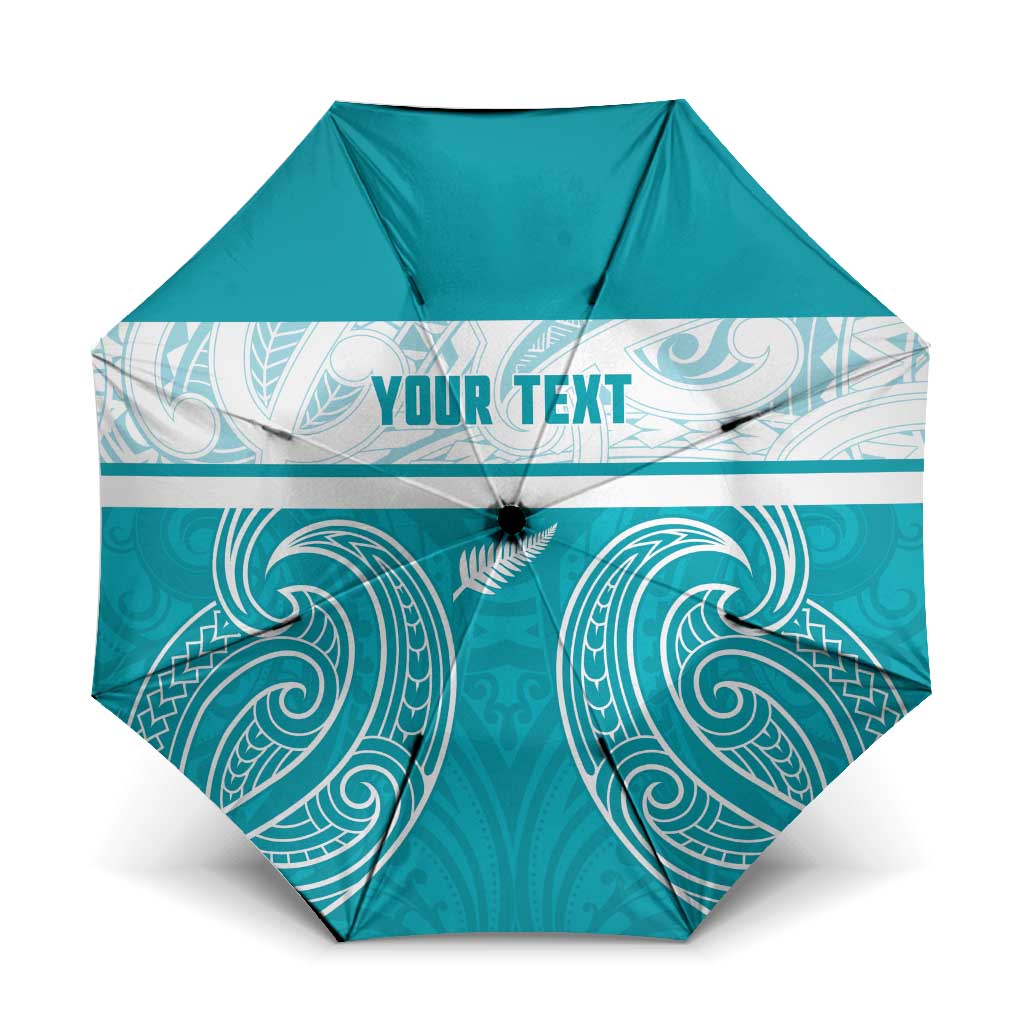 New Zealand Silver Fern Cricket Custom Umbrella Black Cap Teal Maori Pattern - Vibe Hoodie