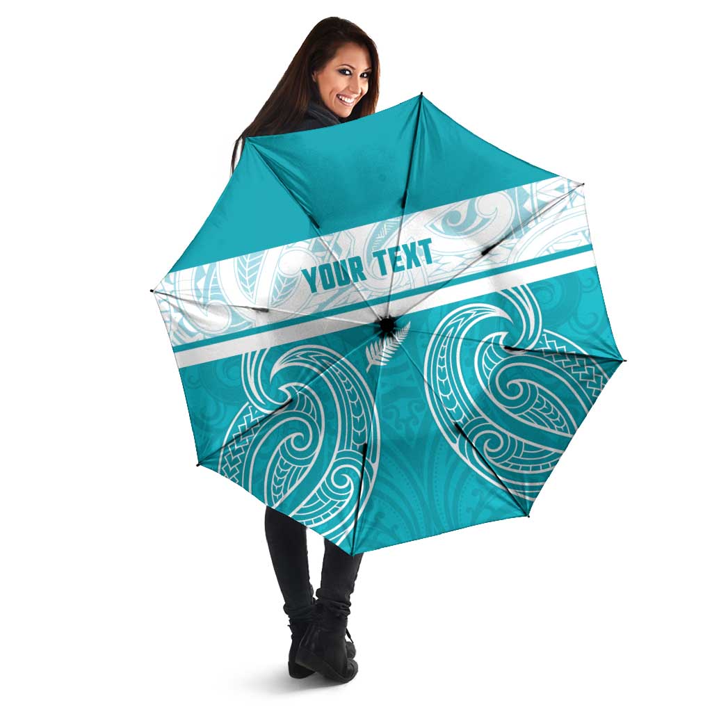 New Zealand Silver Fern Cricket Custom Umbrella Black Cap Teal Maori Pattern - Vibe Hoodie