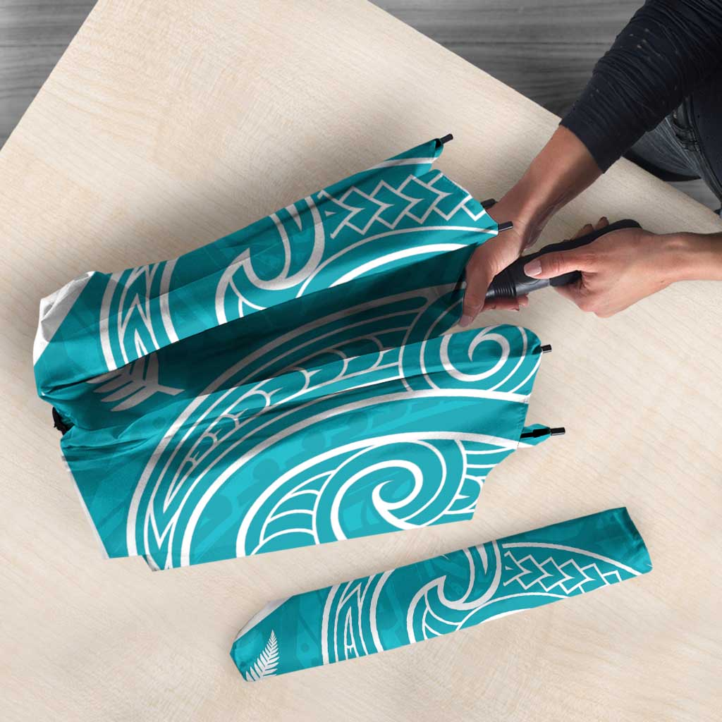 New Zealand Silver Fern Cricket Custom Umbrella Black Cap Teal Maori Pattern - Vibe Hoodie