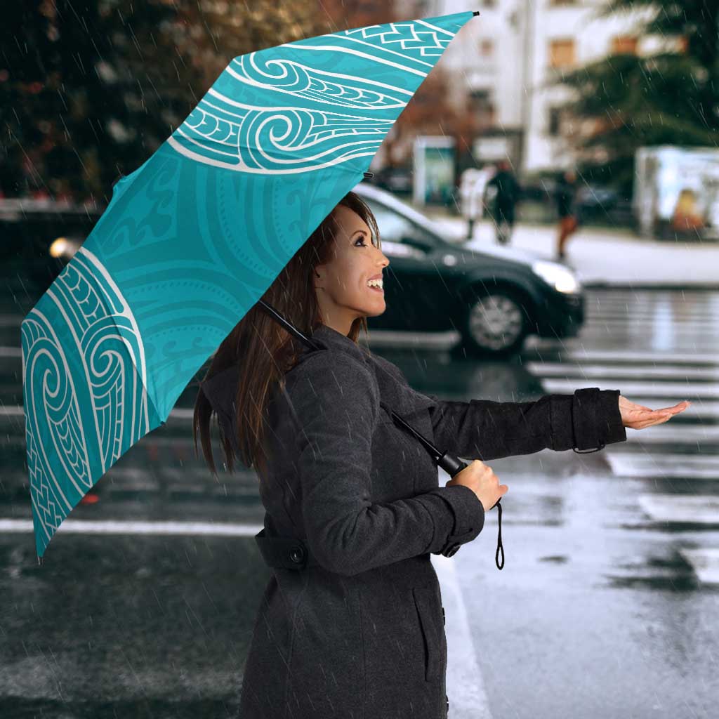 New Zealand Silver Fern Cricket Custom Umbrella Black Cap Teal Maori Pattern - Vibe Hoodie
