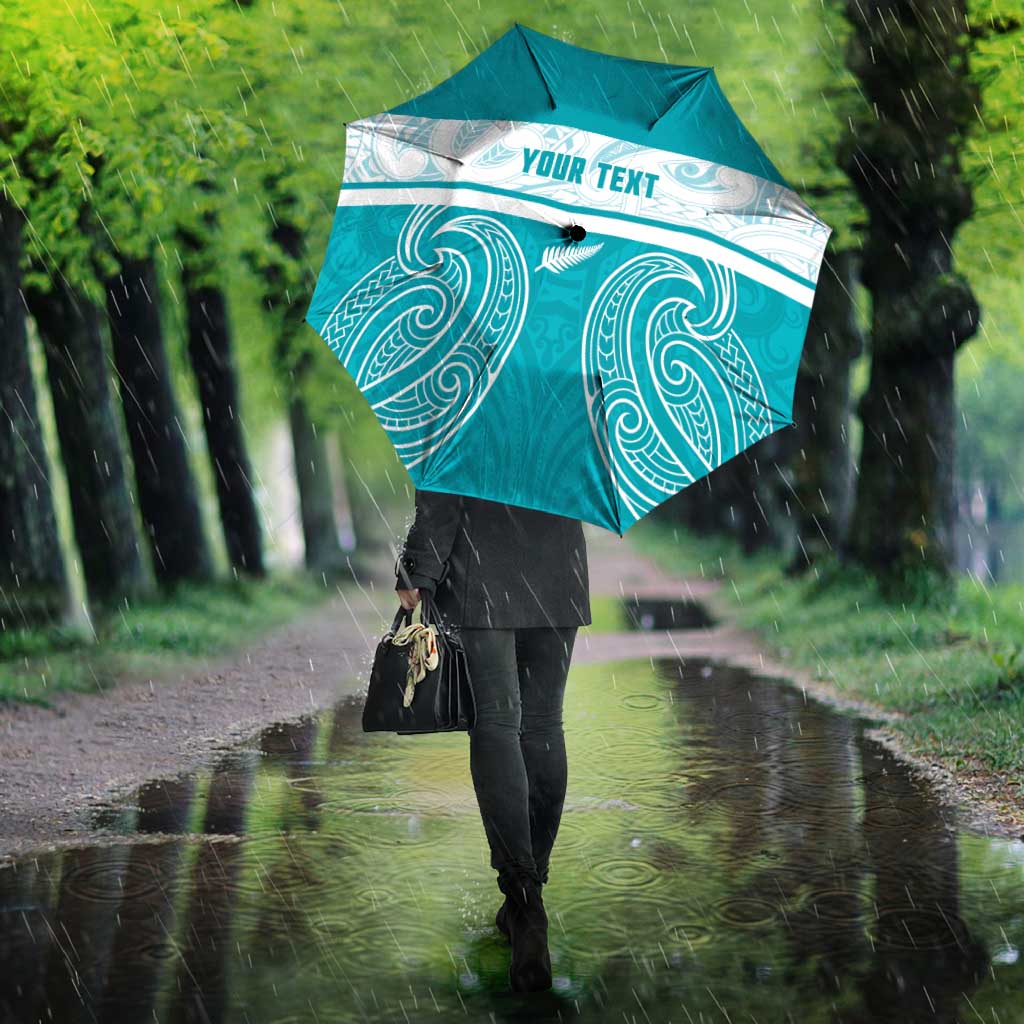 New Zealand Silver Fern Cricket Custom Umbrella Black Cap Teal Maori Pattern - Vibe Hoodie