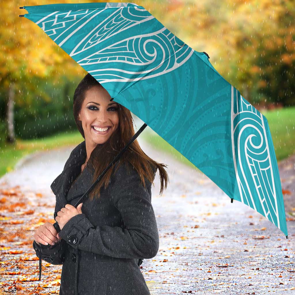 New Zealand Silver Fern Cricket Custom Umbrella Black Cap Teal Maori Pattern - Vibe Hoodie