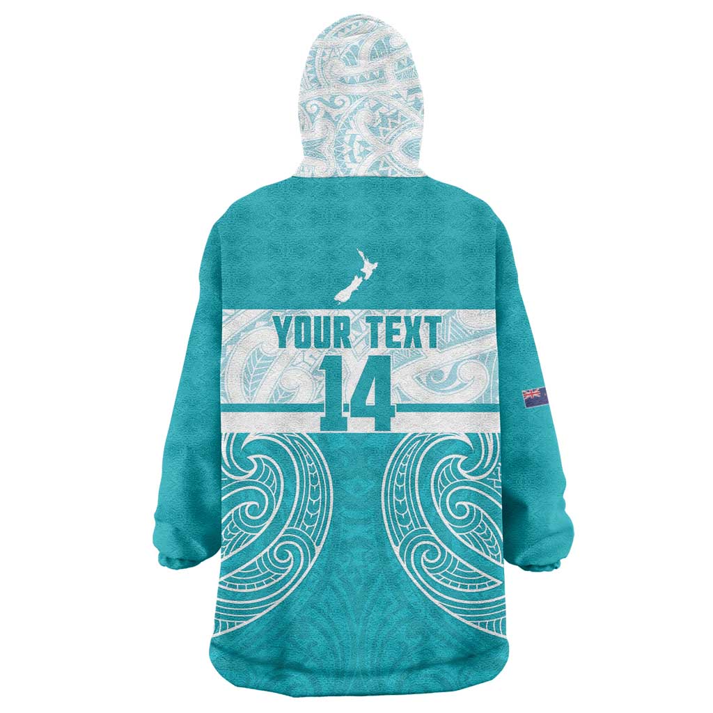 New Zealand Silver Fern Cricket Custom Wearable Blanket Hoodie Black Cap Teal Maori Pattern - Vibe Hoodie