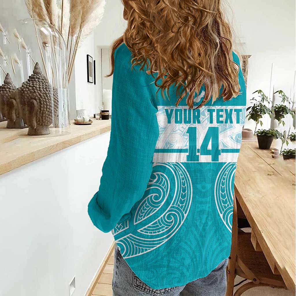 New Zealand Silver Fern Cricket Custom Women Casual Shirt Black Cap Teal Maori Pattern - Vibe Hoodie