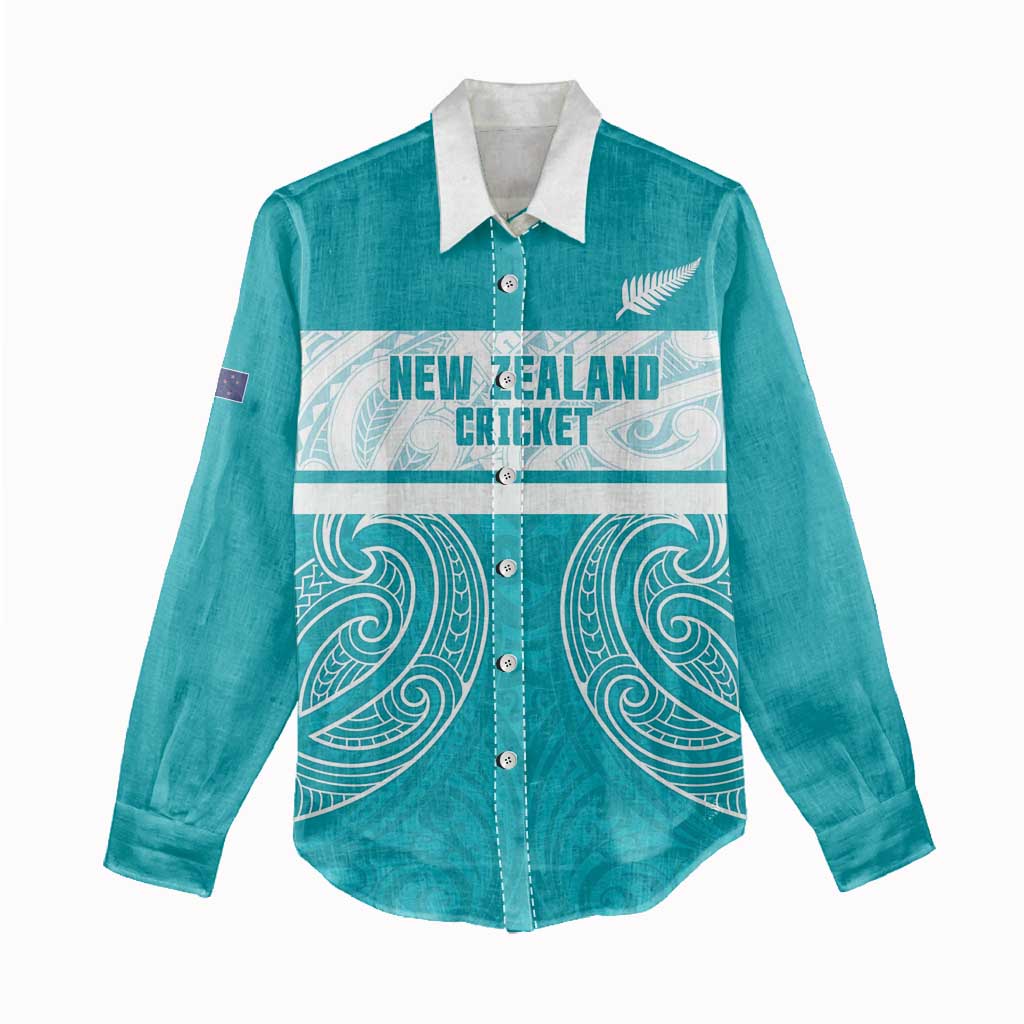 New Zealand Silver Fern Cricket Custom Women Casual Shirt Black Cap Teal Maori Pattern - Vibe Hoodie