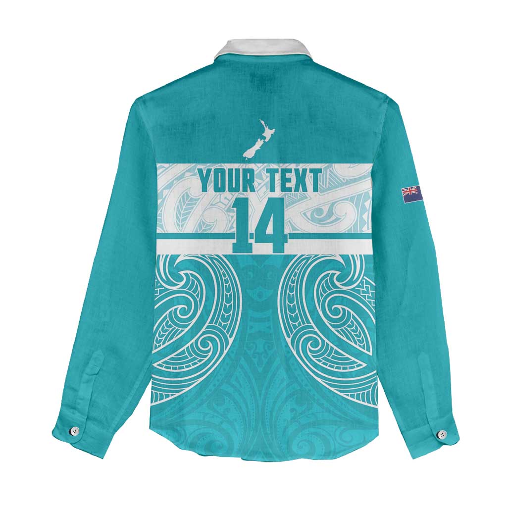 New Zealand Silver Fern Cricket Custom Women Casual Shirt Black Cap Teal Maori Pattern - Vibe Hoodie