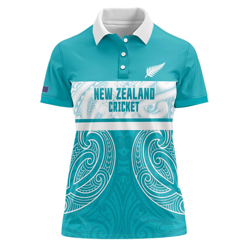 New Zealand Silver Fern Cricket Custom Women Polo Shirt Black Cap Teal Maori Pattern - Vibe Hoodie