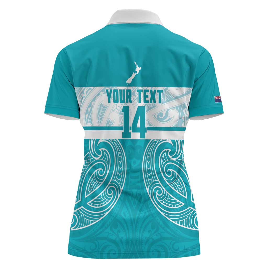 New Zealand Silver Fern Cricket Custom Women Polo Shirt Black Cap Teal Maori Pattern - Vibe Hoodie