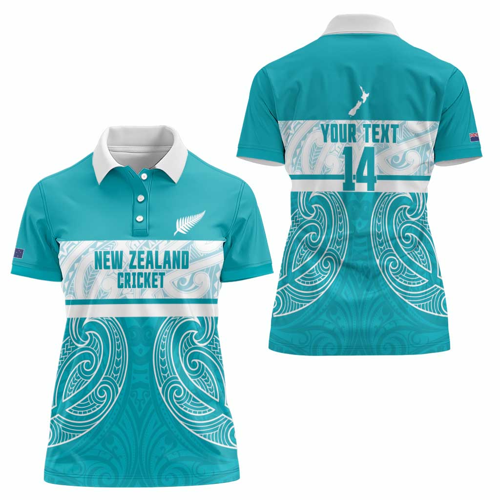 New Zealand Silver Fern Cricket Custom Women Polo Shirt Black Cap Teal Maori Pattern - Vibe Hoodie