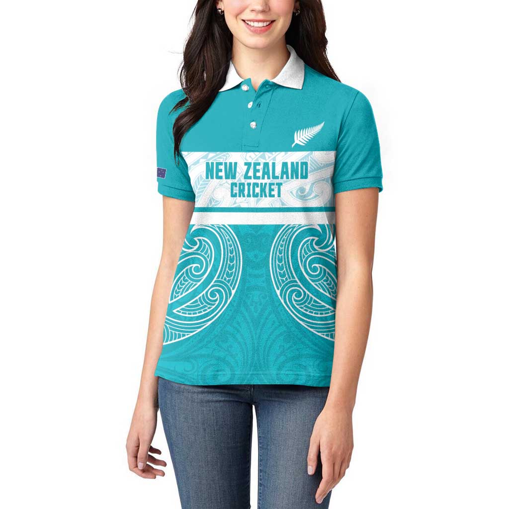 New Zealand Silver Fern Cricket Custom Women Polo Shirt Black Cap Teal Maori Pattern - Vibe Hoodie