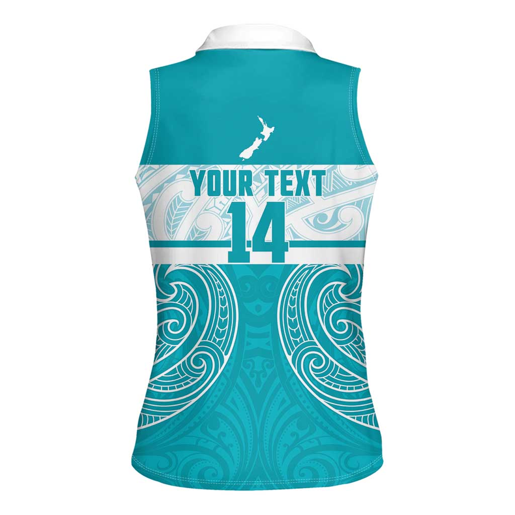 New Zealand Silver Fern Cricket Custom Women Sleeveless Polo Shirt Black Cap Teal Maori Pattern - Vibe Hoodie
