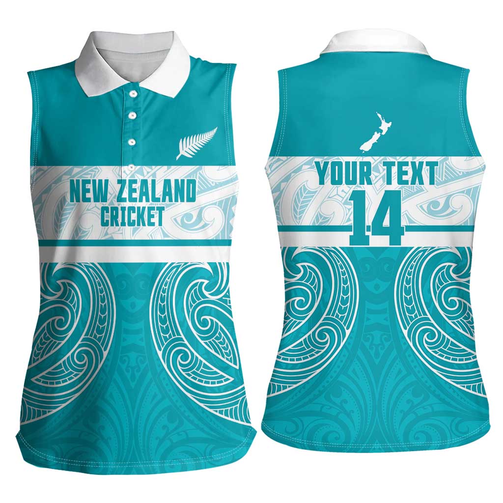 New Zealand Silver Fern Cricket Custom Women Sleeveless Polo Shirt Black Cap Teal Maori Pattern - Vibe Hoodie