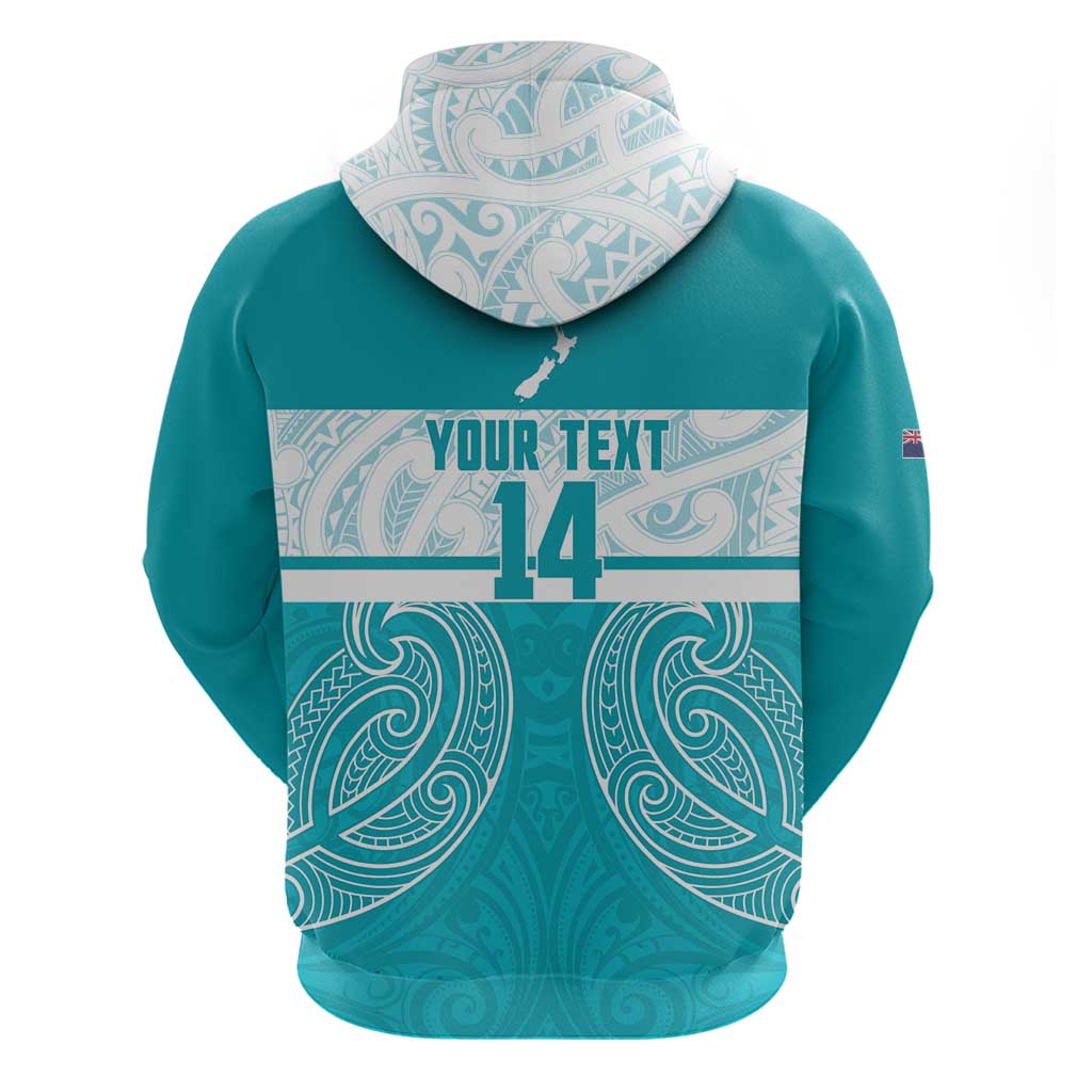 New Zealand Silver Fern Cricket Custom Zip Hoodie Black Cap Teal Maori Pattern - Vibe Hoodie