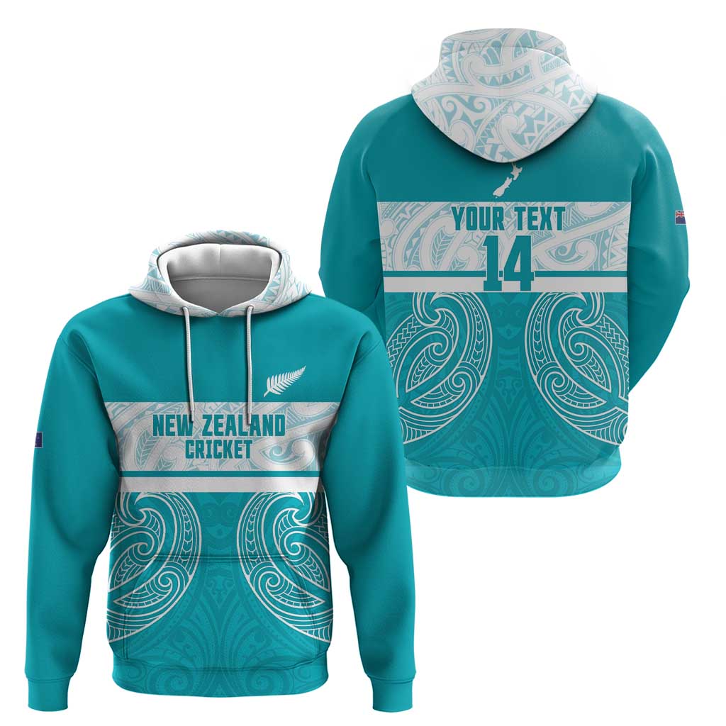 New Zealand Silver Fern Cricket Custom Zip Hoodie Black Cap Teal Maori Pattern - Vibe Hoodie