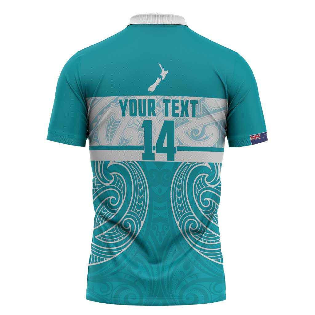 New Zealand Silver Fern Cricket Custom Zipper Polo Shirt Black Cap Teal Maori Pattern - Vibe Hoodie