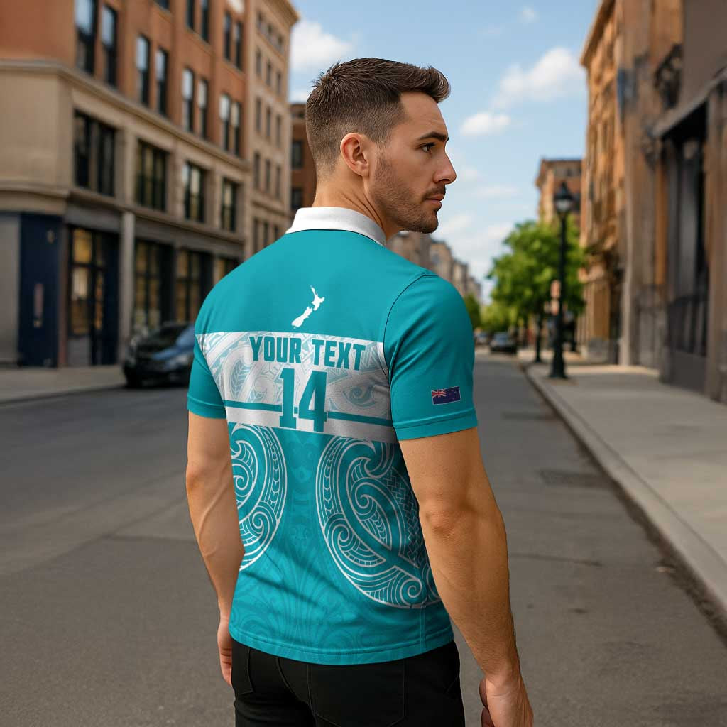 New Zealand Silver Fern Cricket Custom Zipper Polo Shirt Black Cap Teal Maori Pattern - Vibe Hoodie