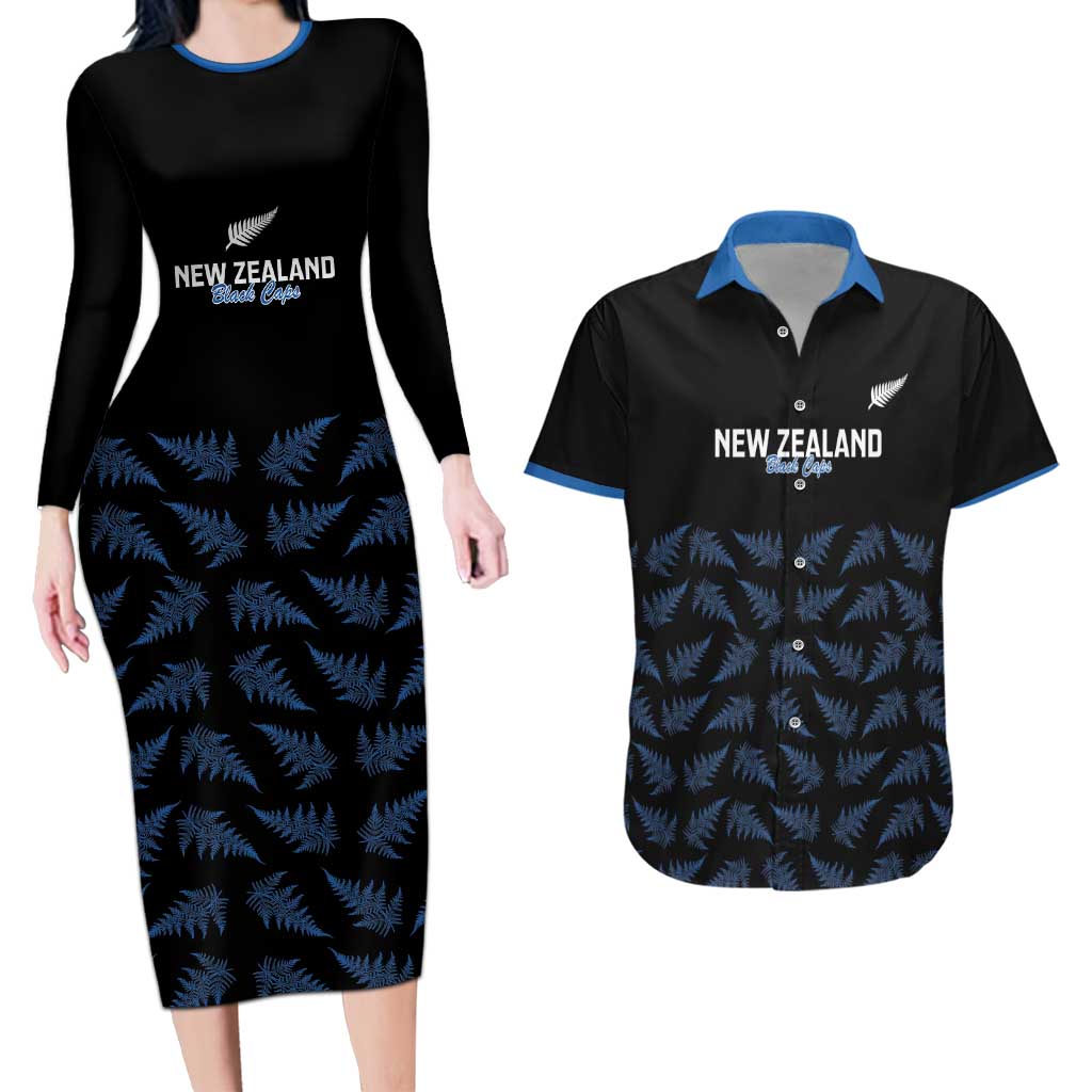 New Zealand Silver Fern Cricket Custom Couples Matching Long Sleeve Bodycon Dress and Hawaiian Shirt Black Cap T20 Version - Vibe Hoodie