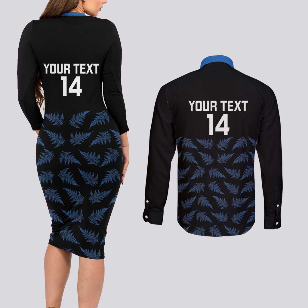 New Zealand Silver Fern Cricket Custom Couples Matching Long Sleeve Bodycon Dress and Long Sleeve Button Shirt Black Cap T20 Version - Vibe Hoodie