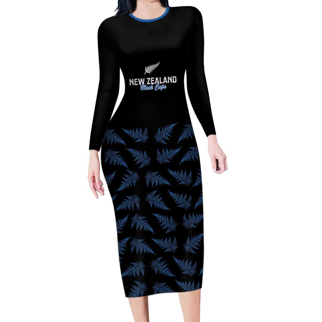 New Zealand Silver Fern Cricket Custom Long Sleeve Bodycon Dress Black Cap T20 Version - Vibe Hoodie
