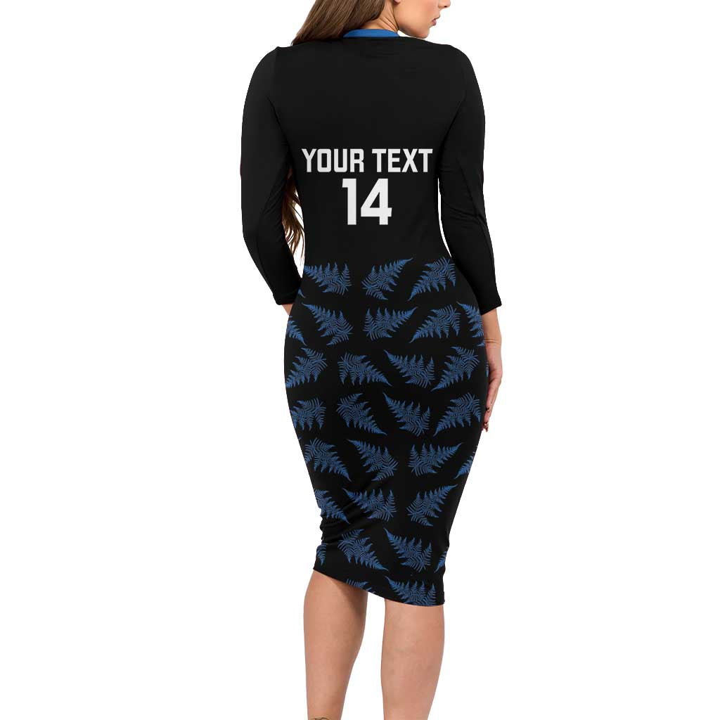 New Zealand Silver Fern Cricket Custom Long Sleeve Bodycon Dress Black Cap T20 Version - Vibe Hoodie