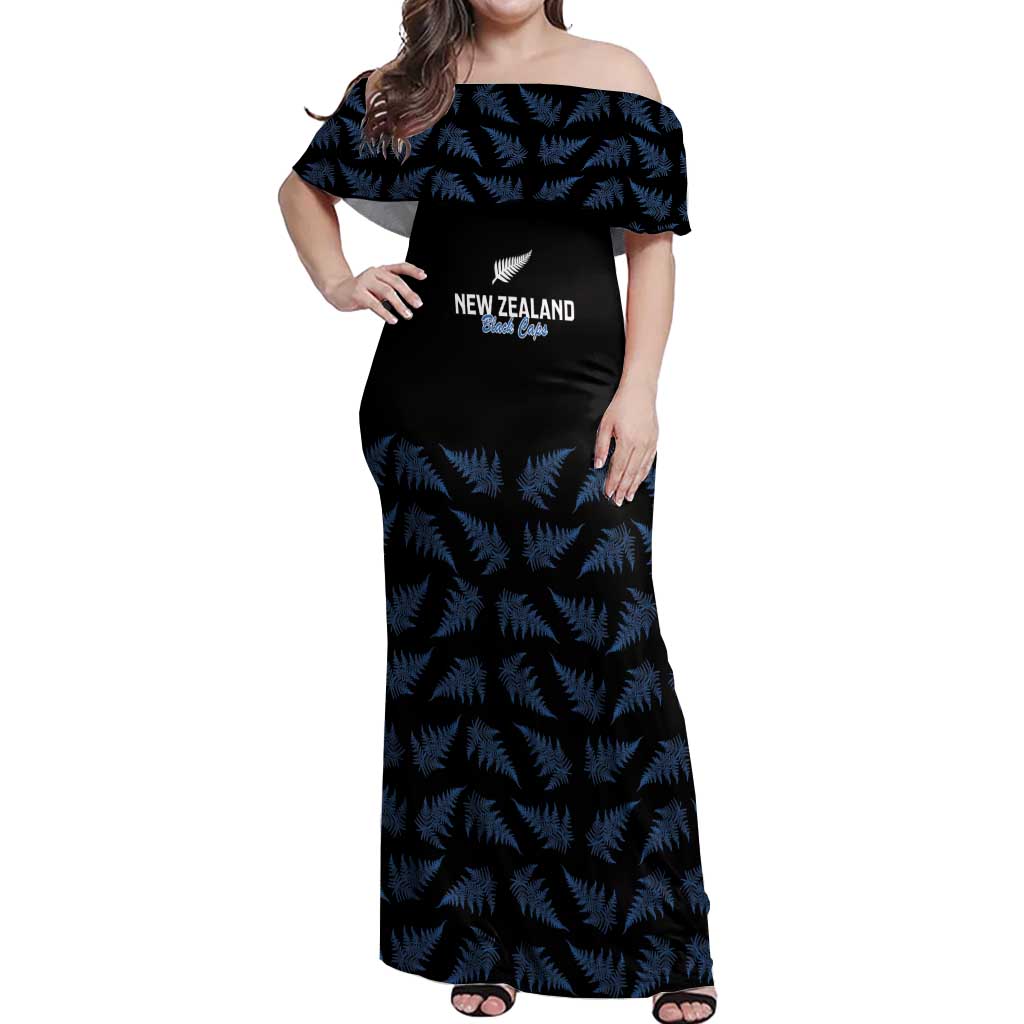 New Zealand Silver Fern Cricket Custom Off Shoulder Maxi Dress Black Cap T20 Version - Vibe Hoodie