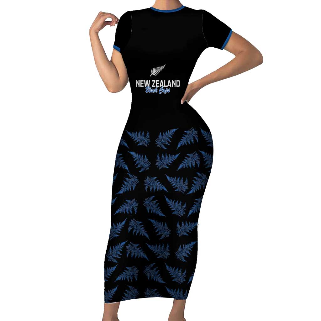 New Zealand Silver Fern Cricket Custom Short Sleeve Bodycon Dress Black Cap T20 Version - Vibe Hoodie