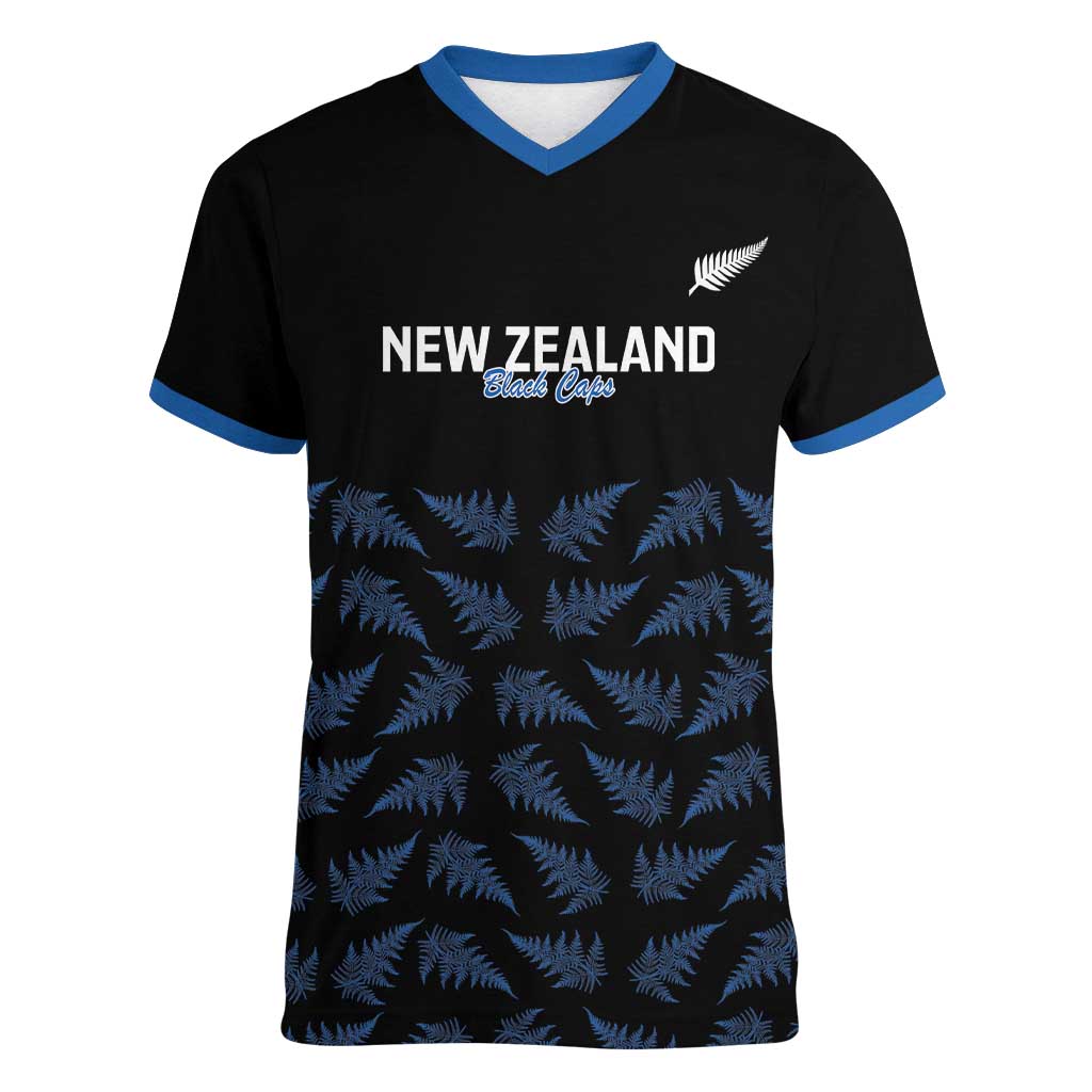 New Zealand Silver Fern Cricket Custom Women V-Neck T-Shirt Black Cap T20 Version - Vibe Hoodie