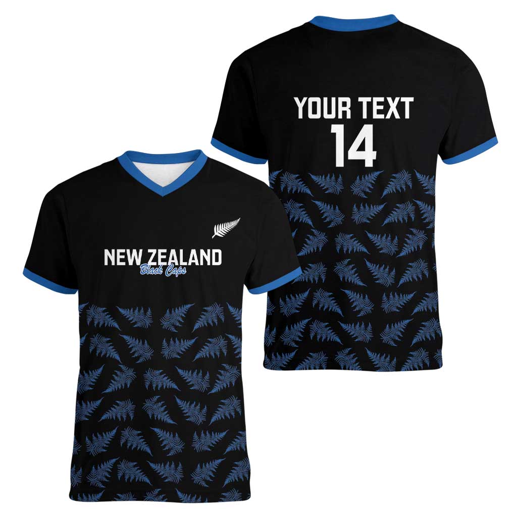 New Zealand Silver Fern Cricket Custom Women V-Neck T-Shirt Black Cap T20 Version - Vibe Hoodie