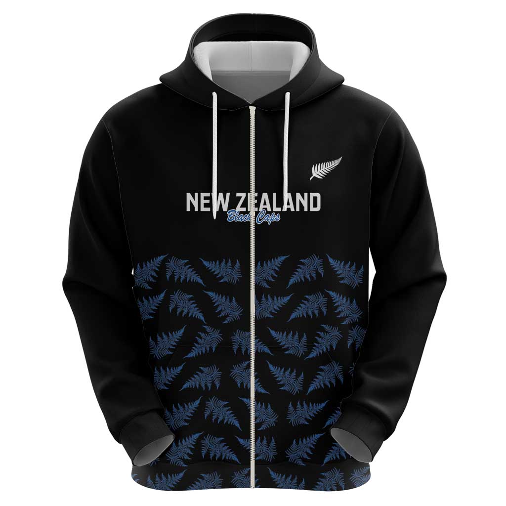 New Zealand Silver Fern Cricket Custom Zip Hoodie Black Cap T20 Version - Vibe Hoodie