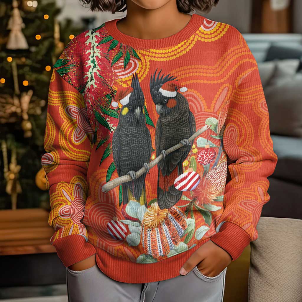 Australia Black Cockatoo Christmas Kid Ugly Christmas Sweater Banksia Bottlebrushe Aboriginal Art - Vibe Hoodie
