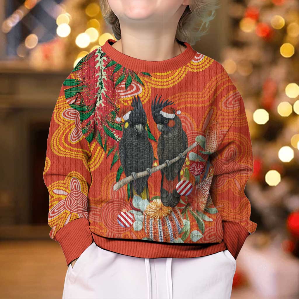 Australia Black Cockatoo Christmas Kid Ugly Christmas Sweater Banksia Bottlebrushe Aboriginal Art - Vibe Hoodie
