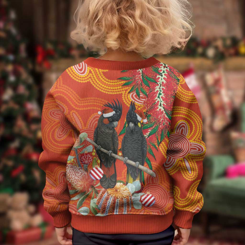 Australia Black Cockatoo Christmas Kid Ugly Christmas Sweater Banksia Bottlebrushe Aboriginal Art - Vibe Hoodie
