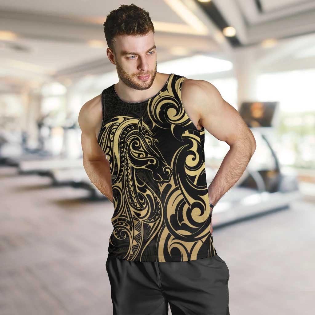 Gold And Black Aoteara Horse Racing Men Tank Top NZ Maori Pattern - Vibe Hoodie Shop