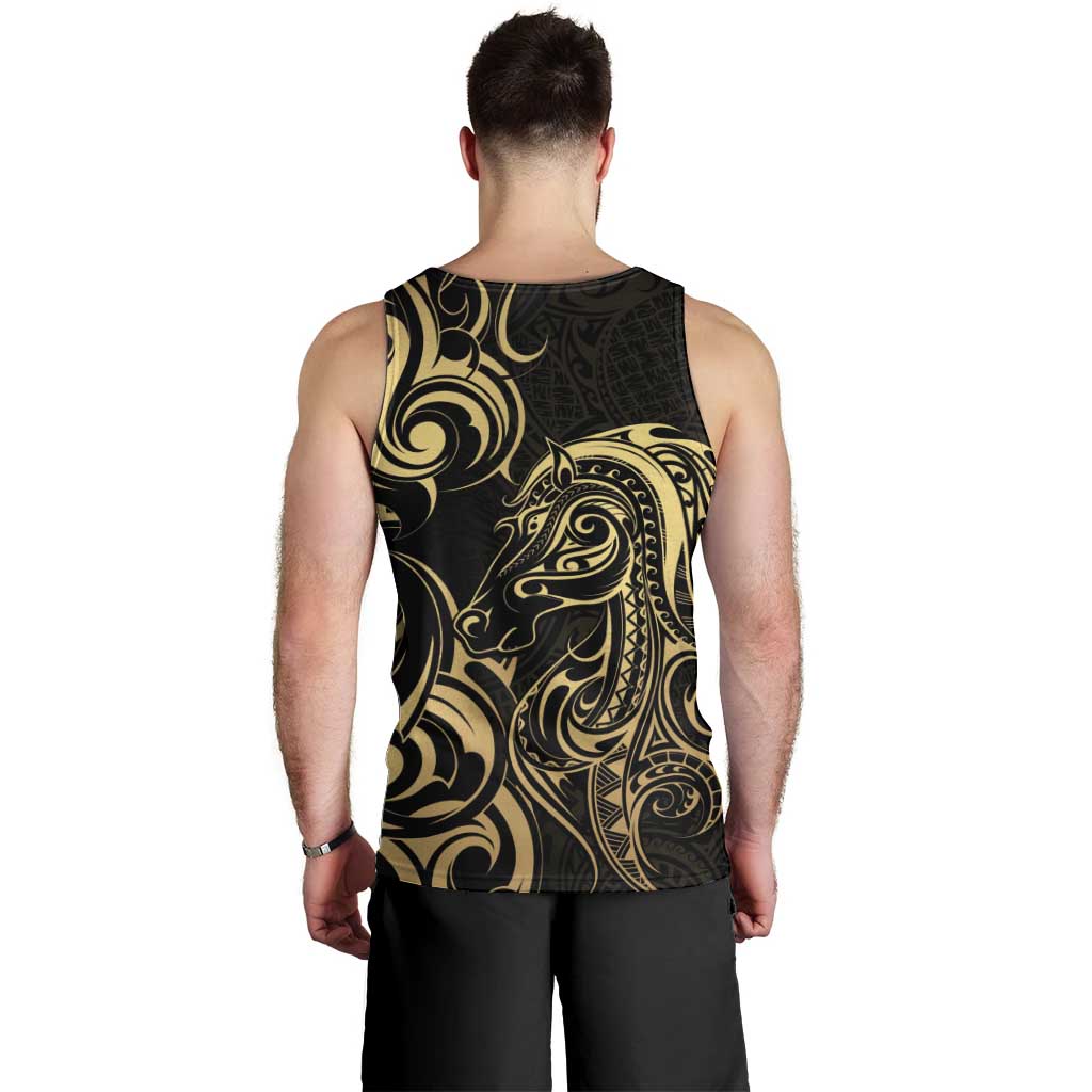 Gold And Black Aoteara Horse Racing Men Tank Top NZ Maori Pattern - Vibe Hoodie Shop