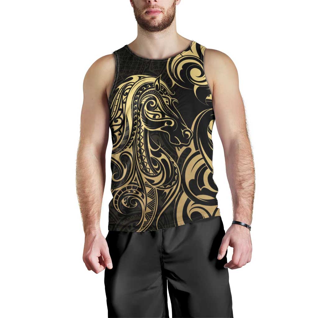 Gold And Black Aoteara Horse Racing Men Tank Top NZ Maori Pattern - Vibe Hoodie Shop