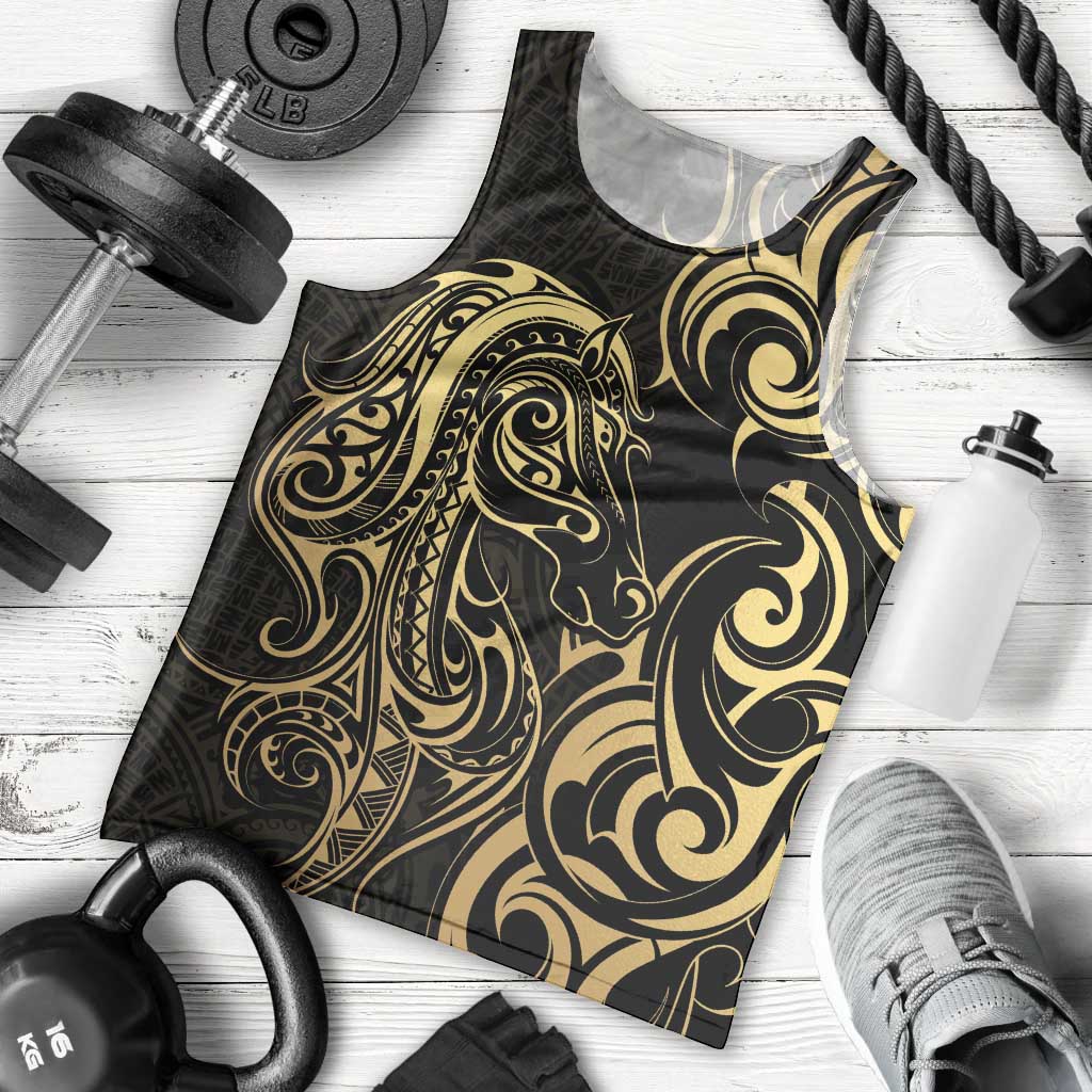 Gold And Black Aoteara Horse Racing Men Tank Top NZ Maori Pattern - Vibe Hoodie Shop