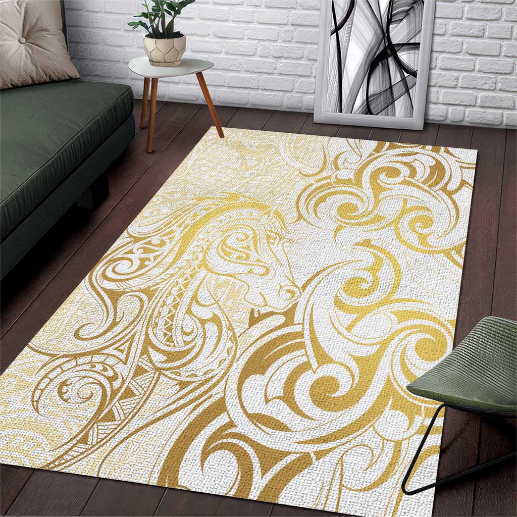 Gold And White Aoteara Horse Racing Area Rug NZ Maori Pattern - Vibe Hoodie Shop